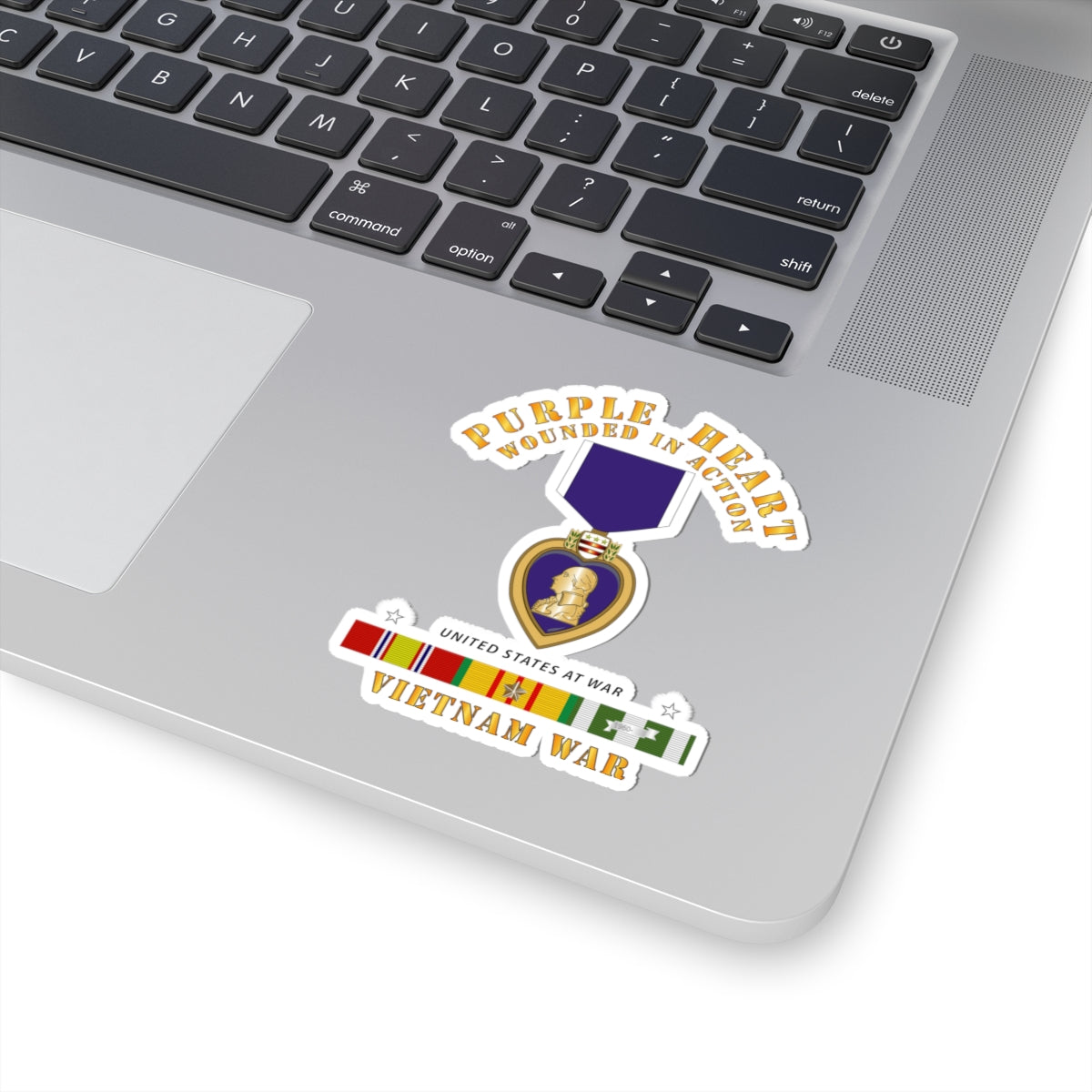 Kiss-Cut Stickers - Purple Heart - Wounded In Action w Vietnam Service Ribbons