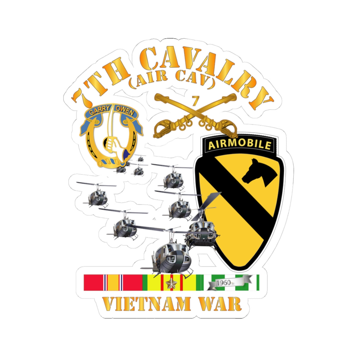 Kiss-Cut Stickers - 7th Cavalry (Air Cav) - 1st Cav Division w SVC