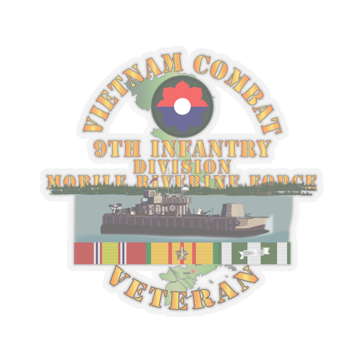 Kiss-Cut Stickers - Vietnam Combat Vet w 9th Inf Div - Mobile Riverine Force w VN SVC