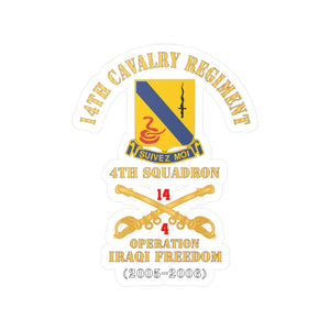 Kiss-Cut Vinyl Decals - Army - 14th Cavalry Regiment w Cav Br - 4th Squadron - Operation Iraqi Freedom - 2005 - 2006 - Red Txt X 300