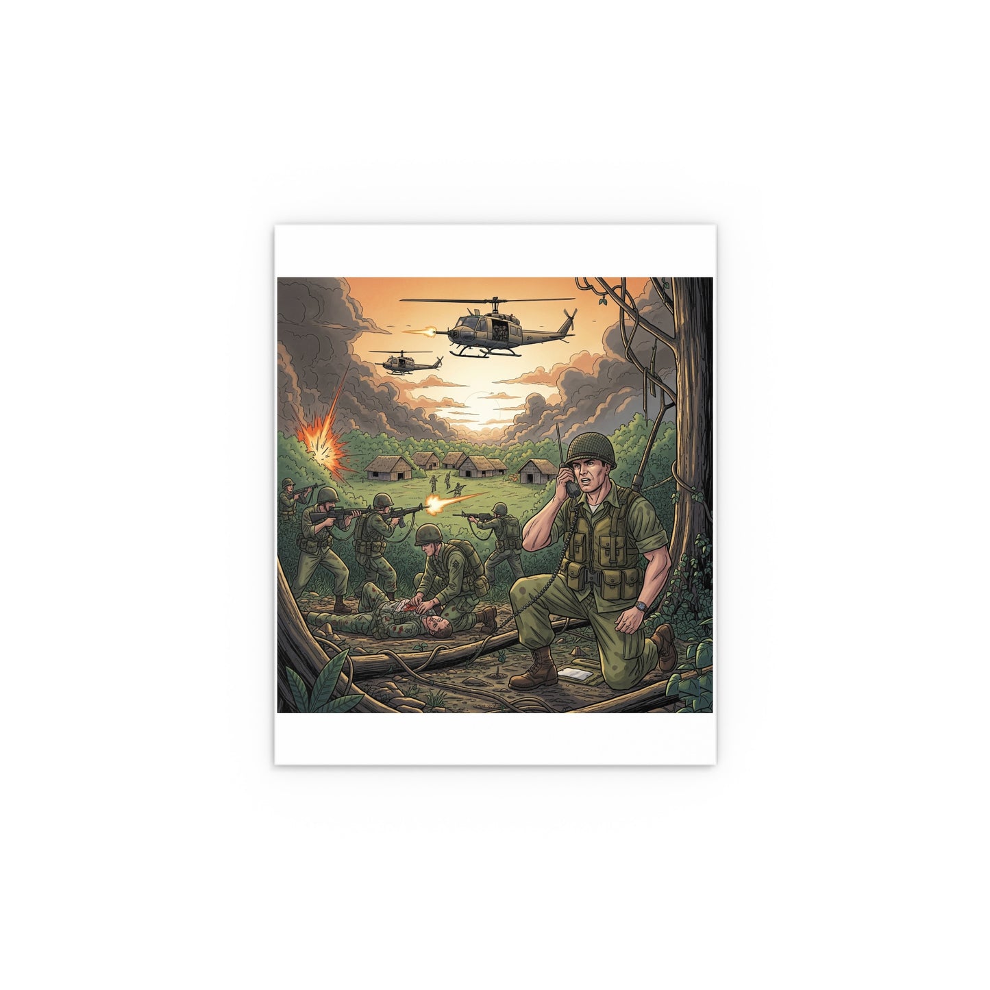 Indoor and Outdoor Silk Posters - Vietnam Patrol Fire Fight Requesting Medevac