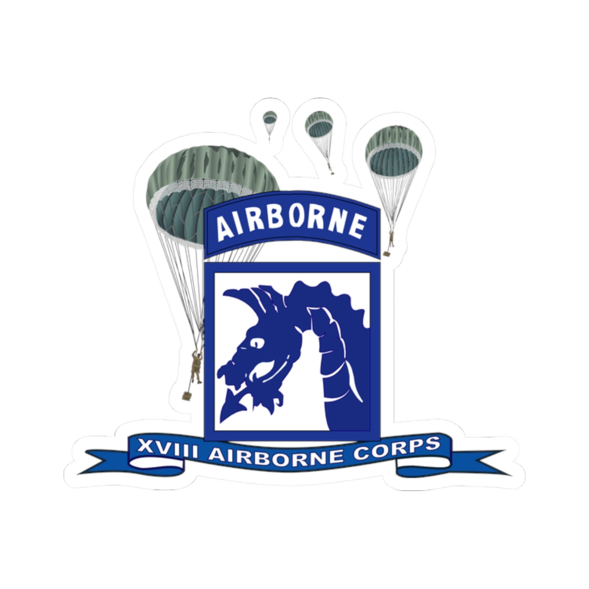 Kiss-Cut Stickers - XVIII Airborne Corps w Parachute - Ribbon