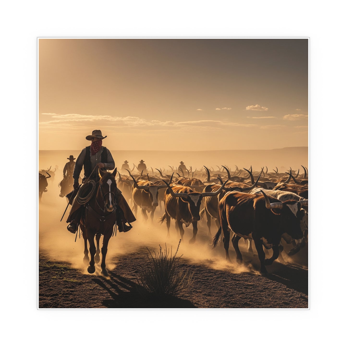 Indoor and Outdoor Silk Posters - Dirty, dusty cattle drive in the Old West