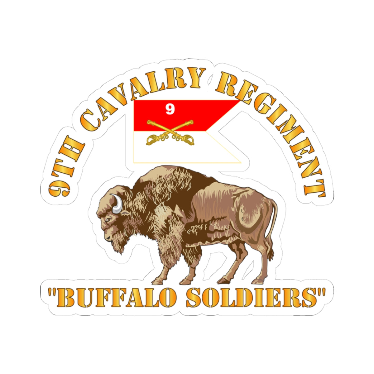 Kiss-Cut Stickers - 9th Cavalry Regiment - Buffalo Soldiers w 9th Cav Guidon