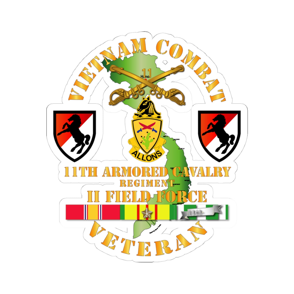 Kiss-Cut Stickers - Vietnam Combat Cavalry Veteran w 11th ACR