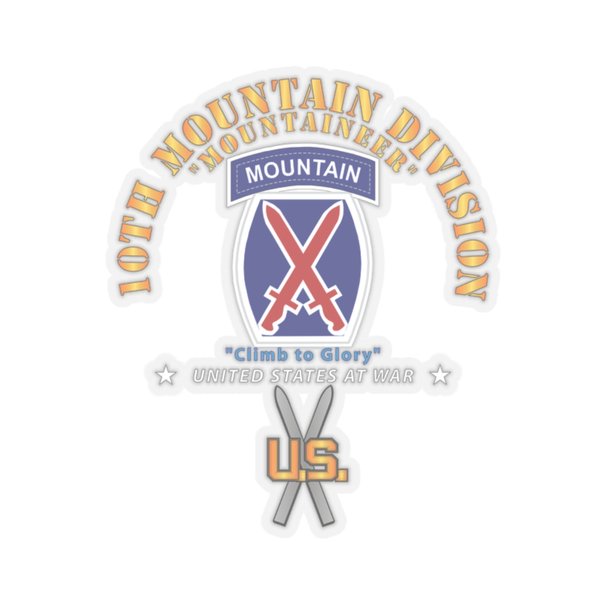 Kiss-Cut Stickers - 10th Mountain Division w SKI Branch