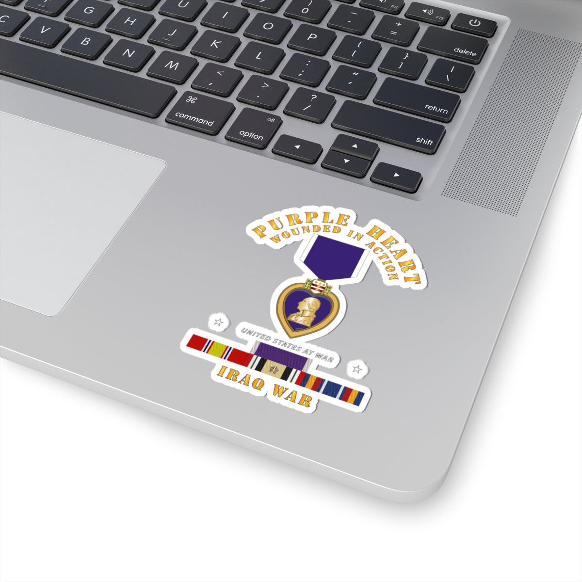 Kiss-Cut Stickers - Purple Heart - WIA w IRAQ SVC w Purple Heart Ribbon