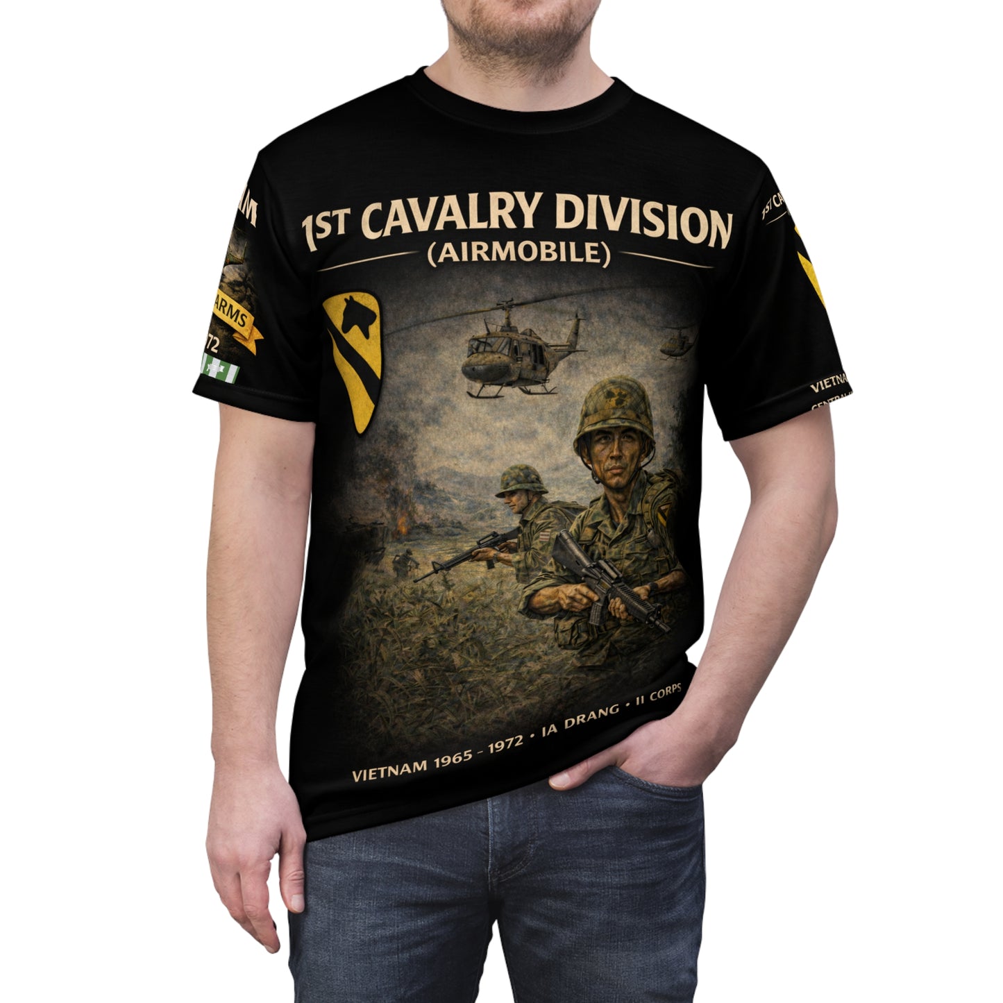 1st Cavalry Division - Airmobile,  All-Over Print Tee -  Vietnam - 1965 - 1972