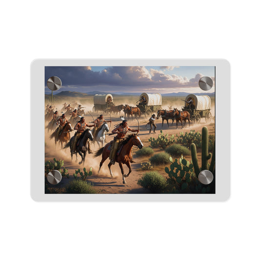 Acrylic Wall Art Panel - Apache Indians attacking a wagon train