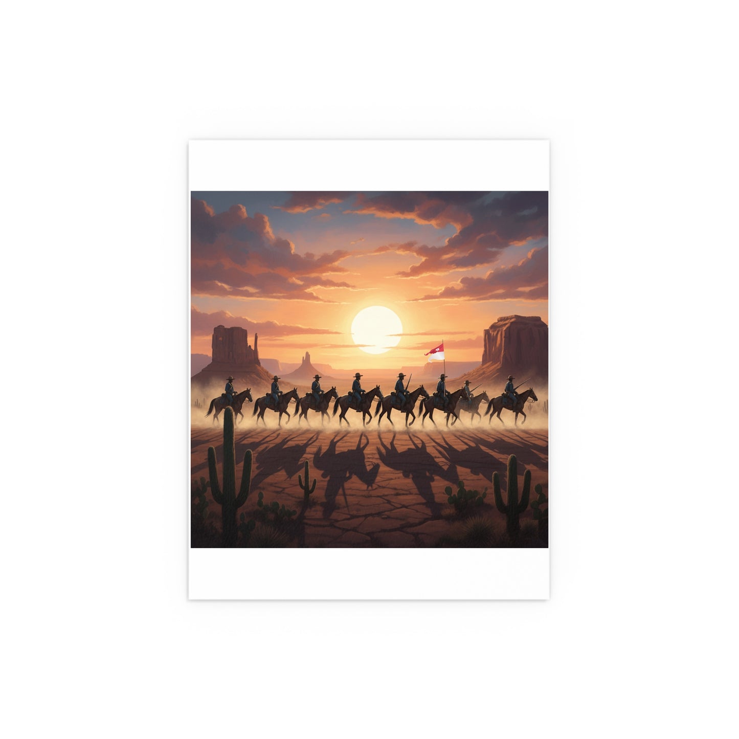 Indoor and Outdoor Silk Posters - 10th Cavalry on Patrol in the sunset w 10th Cav Guidon