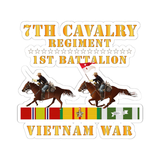 Kiss-Cut Stickers - 1st Battalion, 7th Cavalry Regiment - Vietnam War wt 2 Cav Riders and VN SVC X300