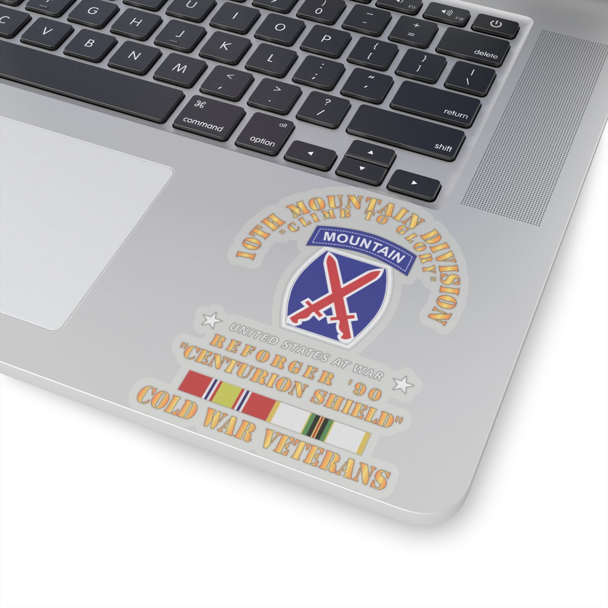 Kiss-Cut Stickers - 10th Mountain Division - Climb to Glory - REFORGER 90, CENTURION SHIELD - COLD X 300