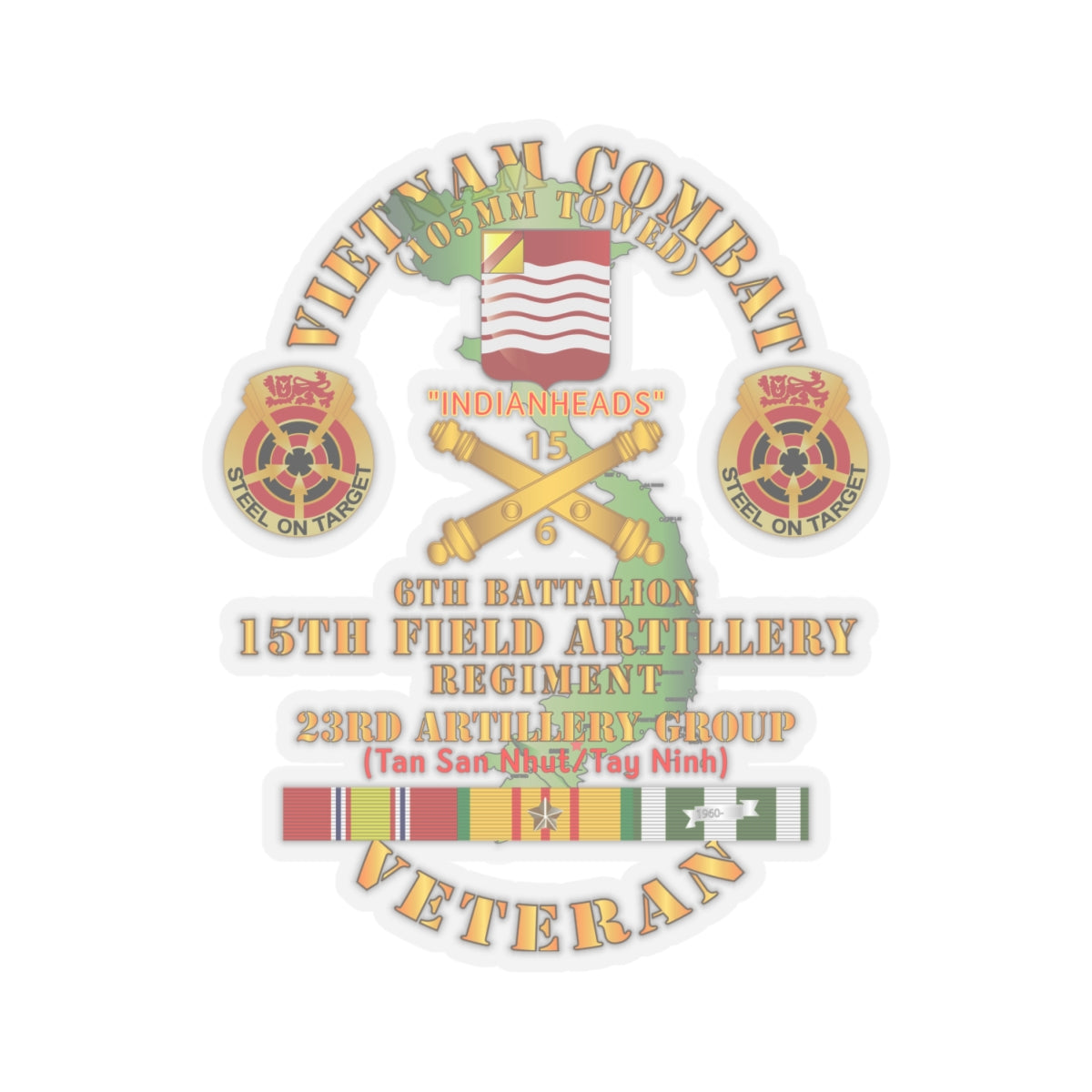 Kiss-Cut Stickers - Vietnam Combat Vet - 6th Bn 15th Artillery - 23rd Artillery Group w105mm