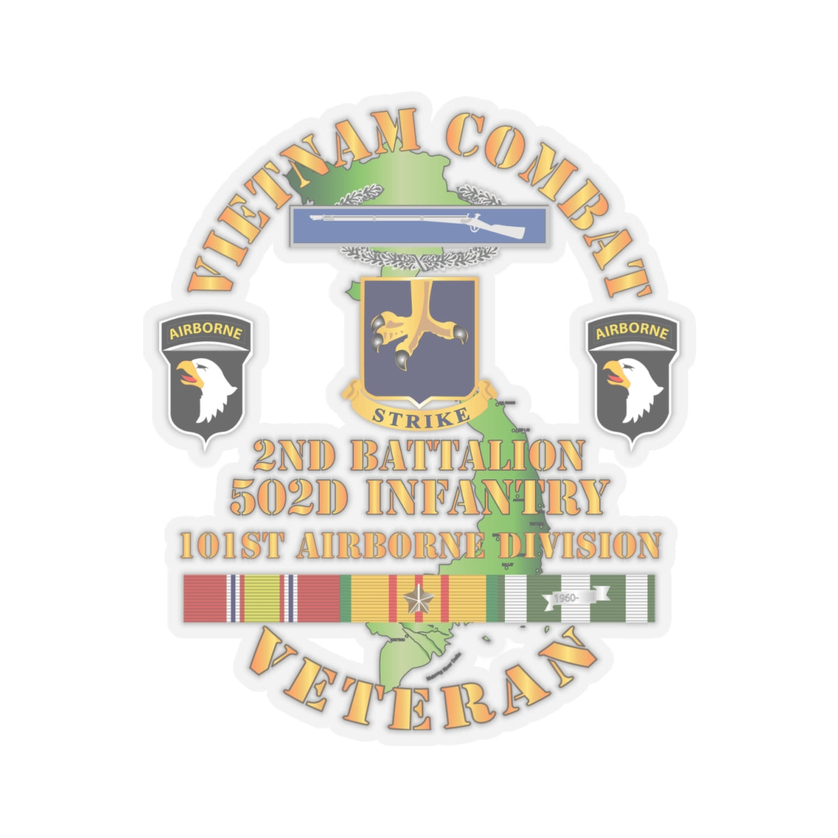 Kiss-Cut Stickers - Vietnam Combat Vet - 2nd Bn 502nd Infantry - 101st Airborne Div SSI