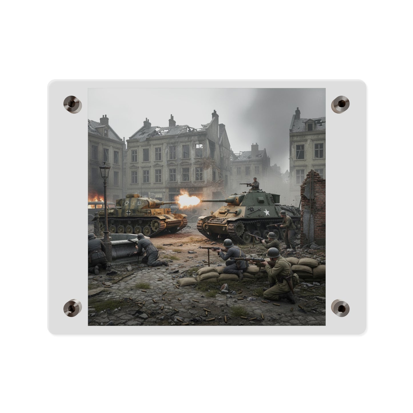 Acrylic Wall Art Panel - US Tank Destroyer - M10 Wolverine Battles a German Panzer Tank