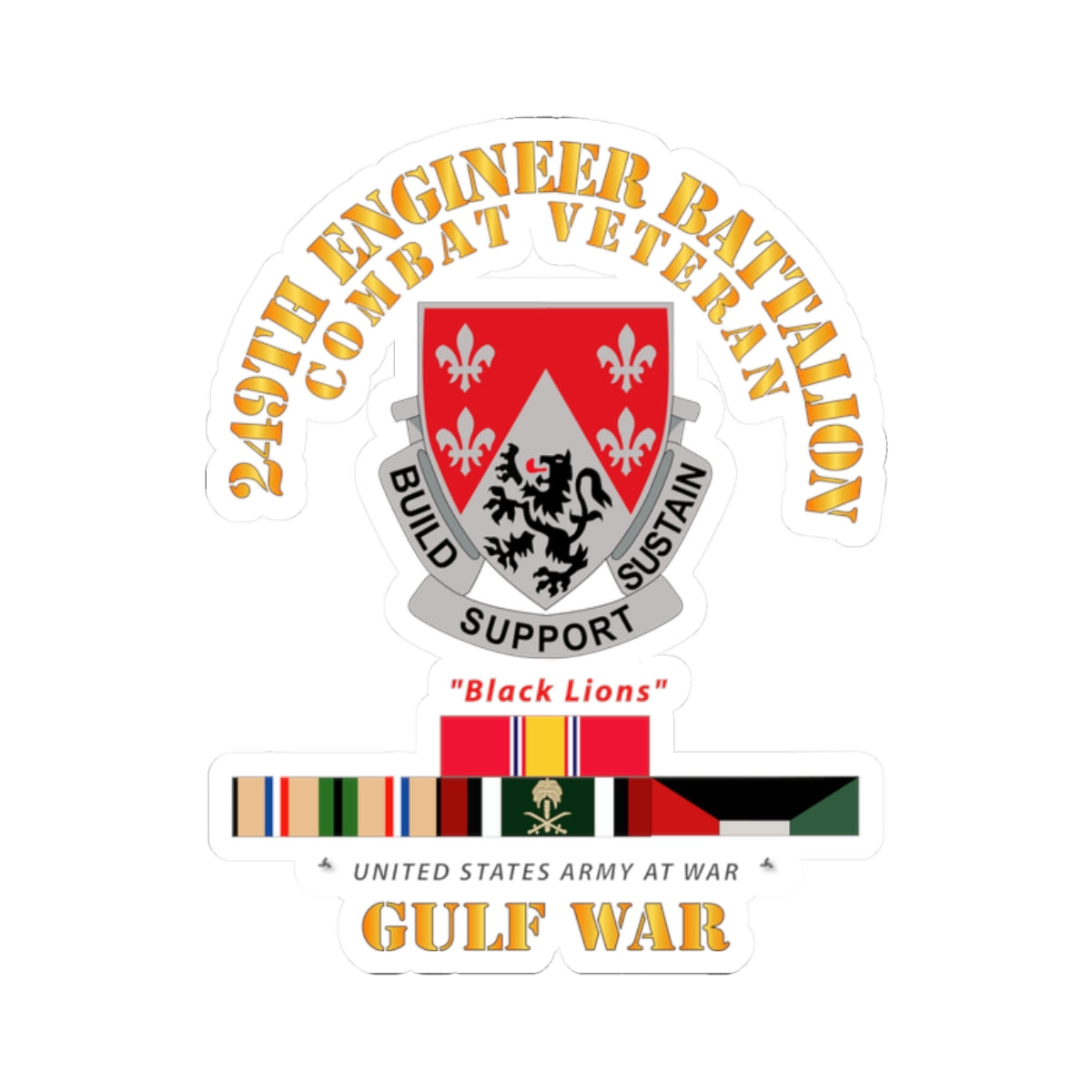 Kiss-Cut Stickers - 249th Engineer Battalion - Gulf War w SVC