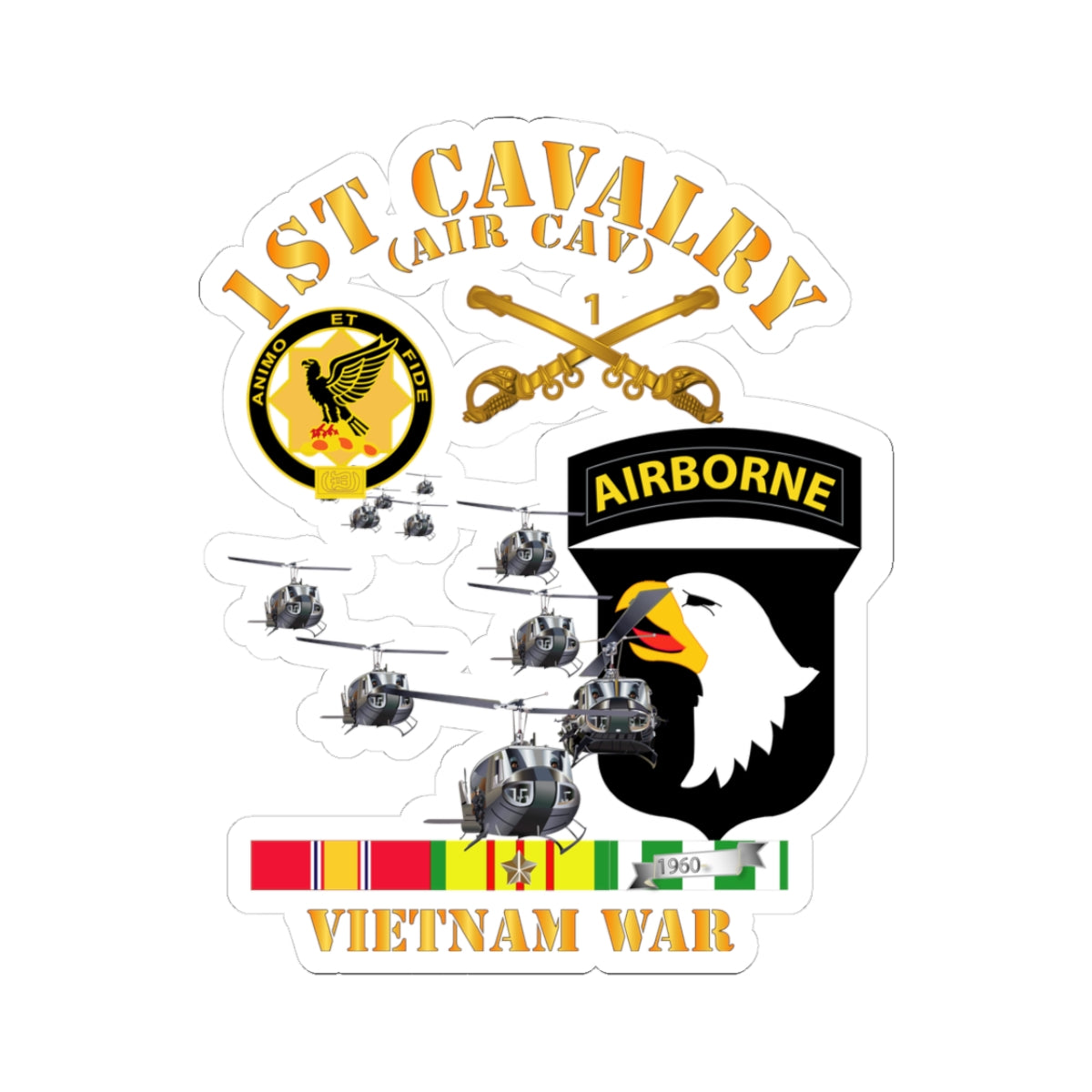 Kiss-Cut Stickers - 1st Cavalry (Air Cav) - 101st Airborne w SVC