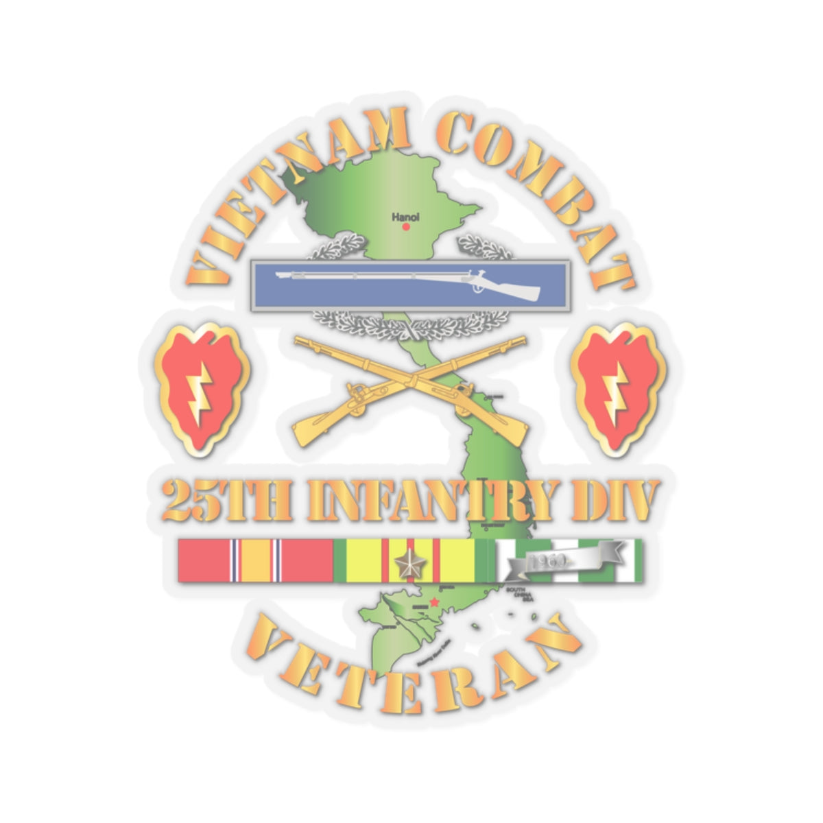 Kiss-Cut Stickers - Vietnam Combat Infantry Veteran w 25th Inf Div SSI V1