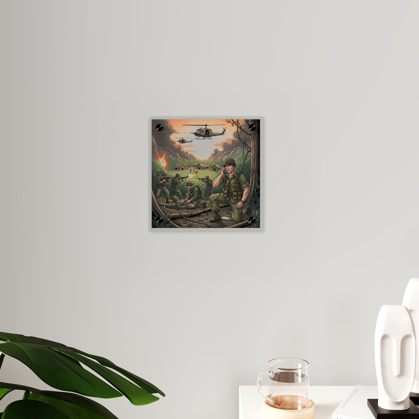 Acrylic Wall Art Panel - Vietnam Patrol Fire Fight Requesting Medevac