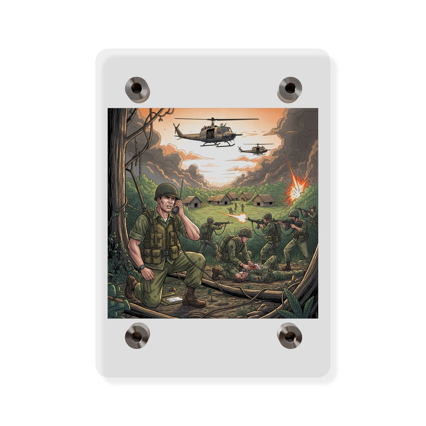 Acrylic Wall Art Panel - Vietnam Patrol Fire Fight Requesting Medevac