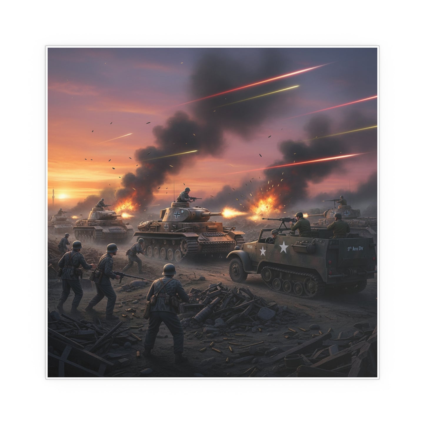Indoor and Outdoor Silk Posters - M3A1 Half-track 9th Armor Division vs German Armor