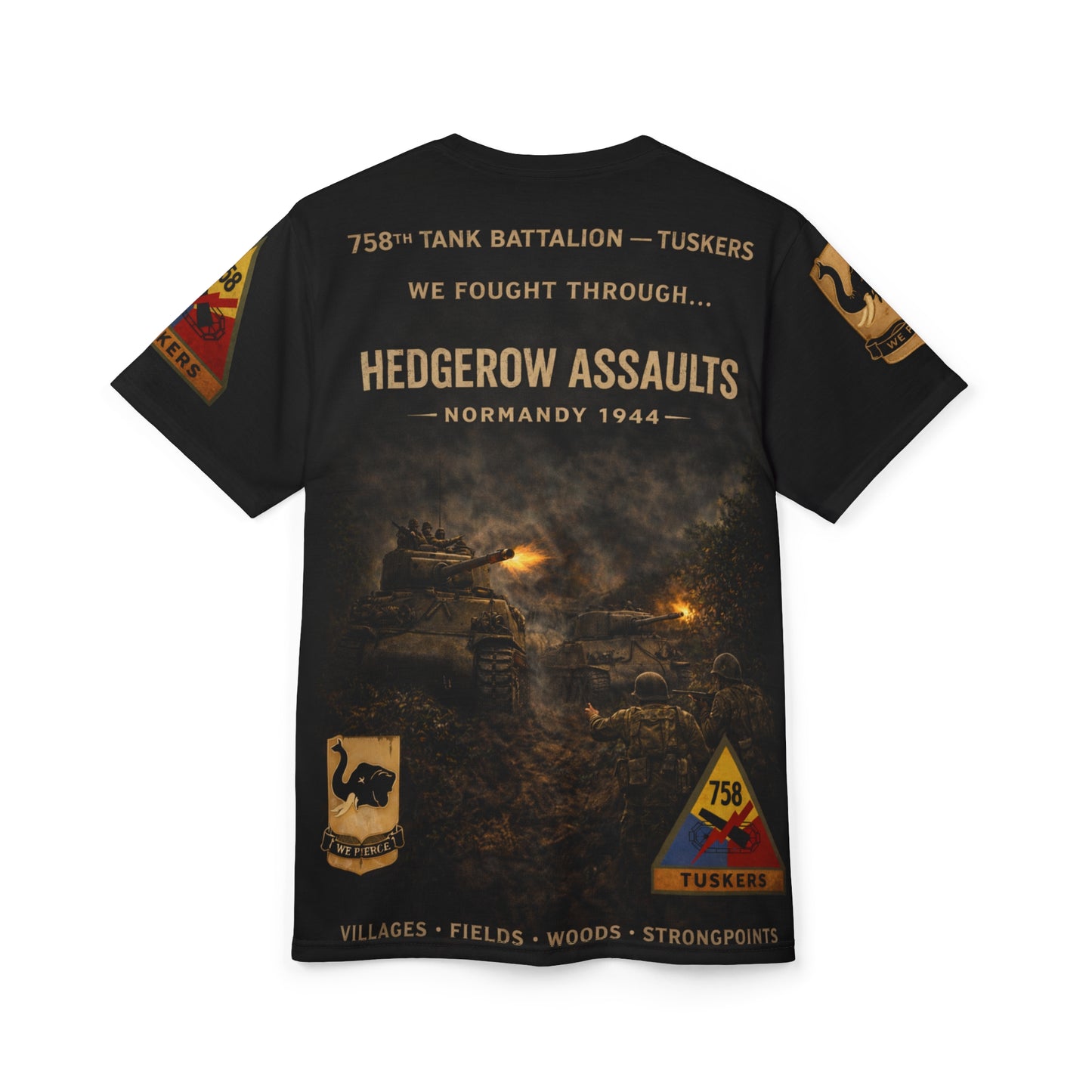 758th Tank Battalion Normandy 1944 Tuskers in the Hedgerow Tee