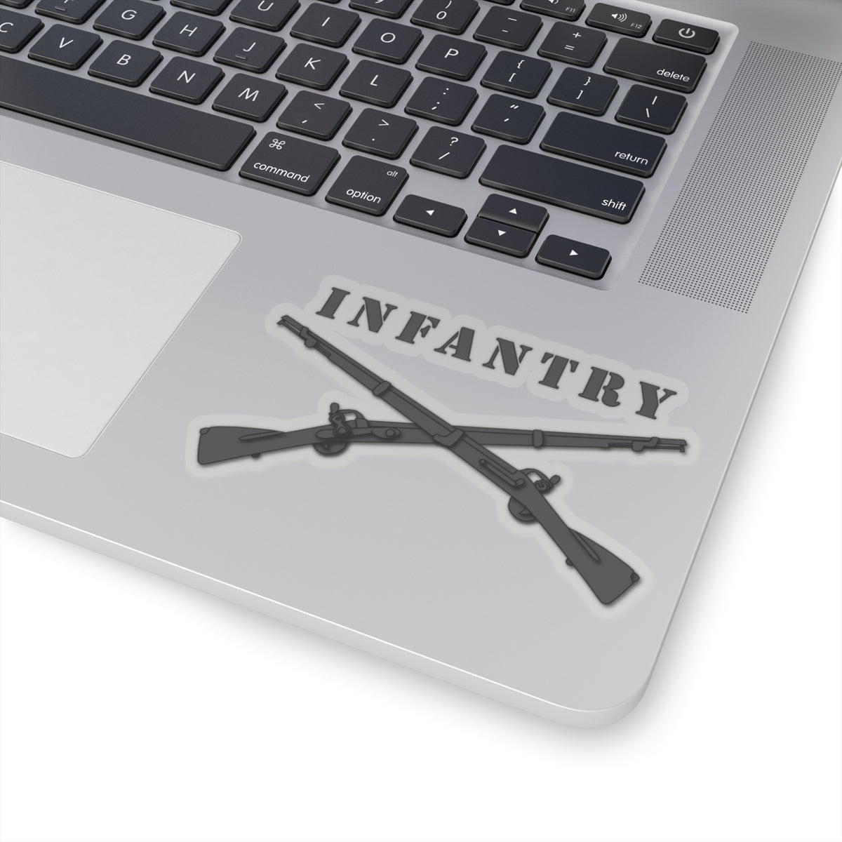 Kiss-Cut Stickers - Infantry Br - Crossed Rifles Blk w Txt