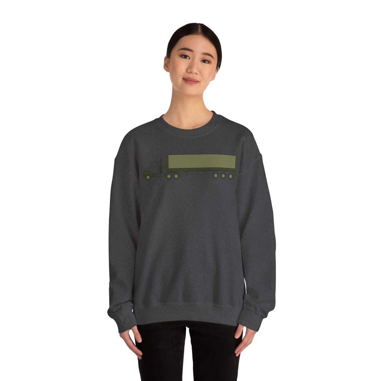 Crewneck Sweatshirt - Vehicle - M915 Tractor with M872 - 40 Ft Container - Side X 300