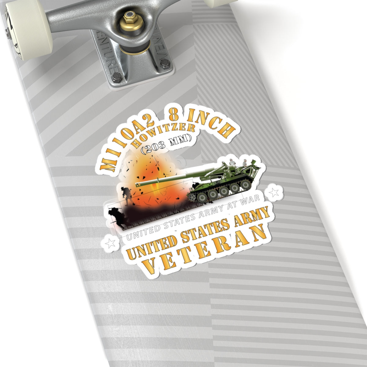 Kiss-Cut Stickers - M110A2 - 8 Inch 203mm Howitzer - US Army Veteran w Fire At War X 300