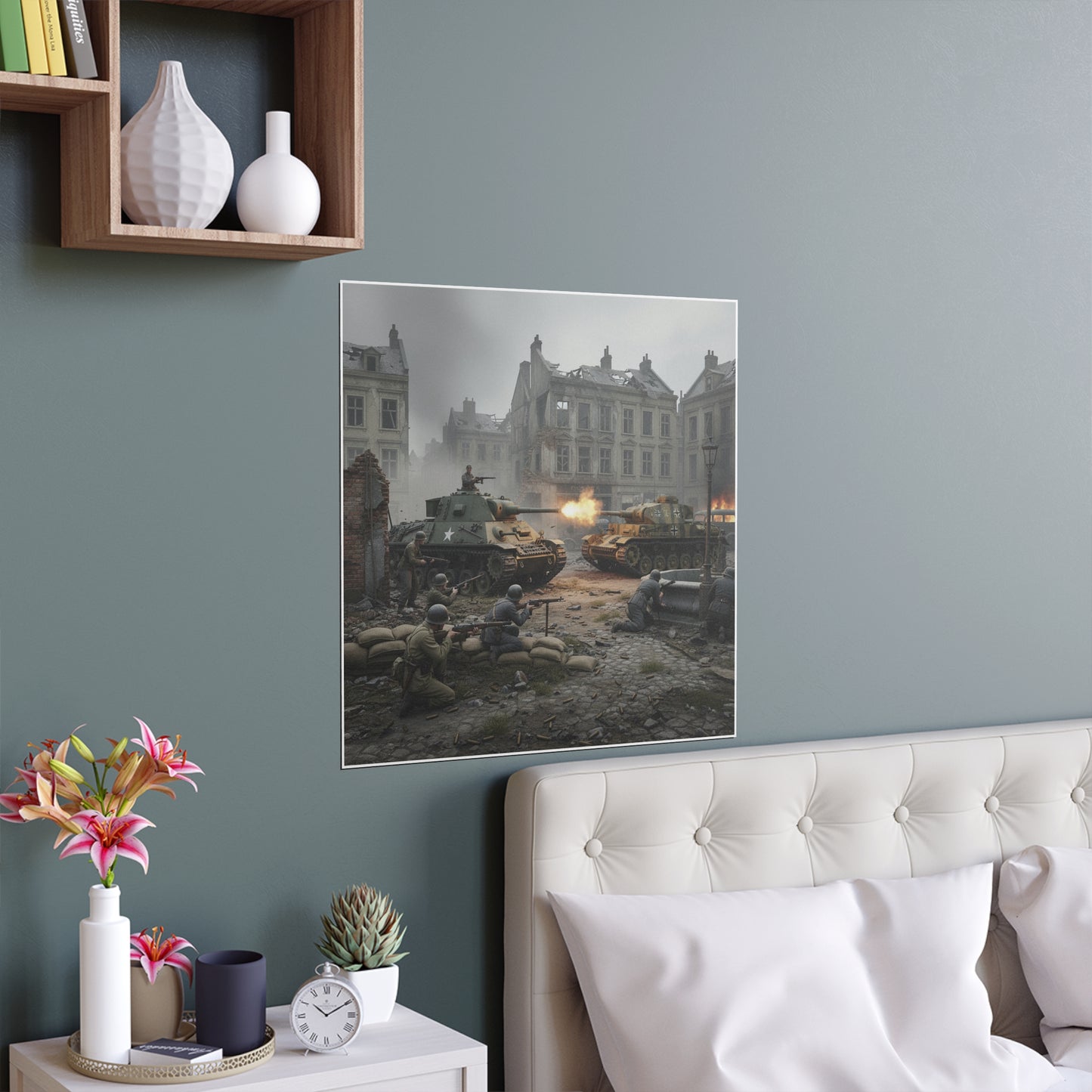 Indoor and Outdoor Silk Posters - US Tank Destroyer - M10 Wolverine Battles a German Panzer Tank