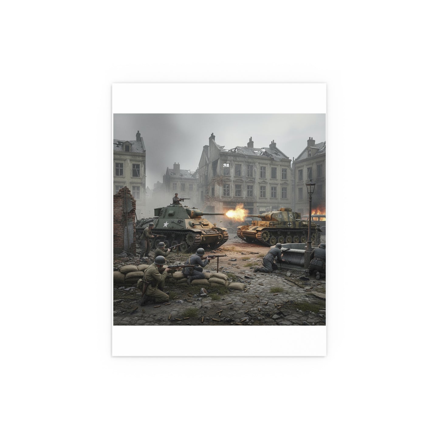 Indoor and Outdoor Silk Posters - US Tank Destroyer - M10 Wolverine Battles a German Panzer Tank