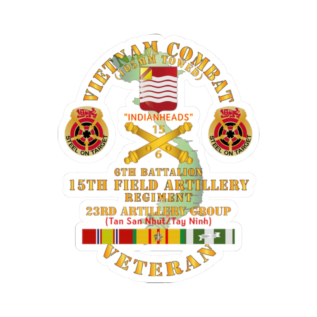 Kiss-Cut Stickers - Vietnam Combat Vet - 6th Bn 15th Artillery - 23rd Artillery Group w105mm