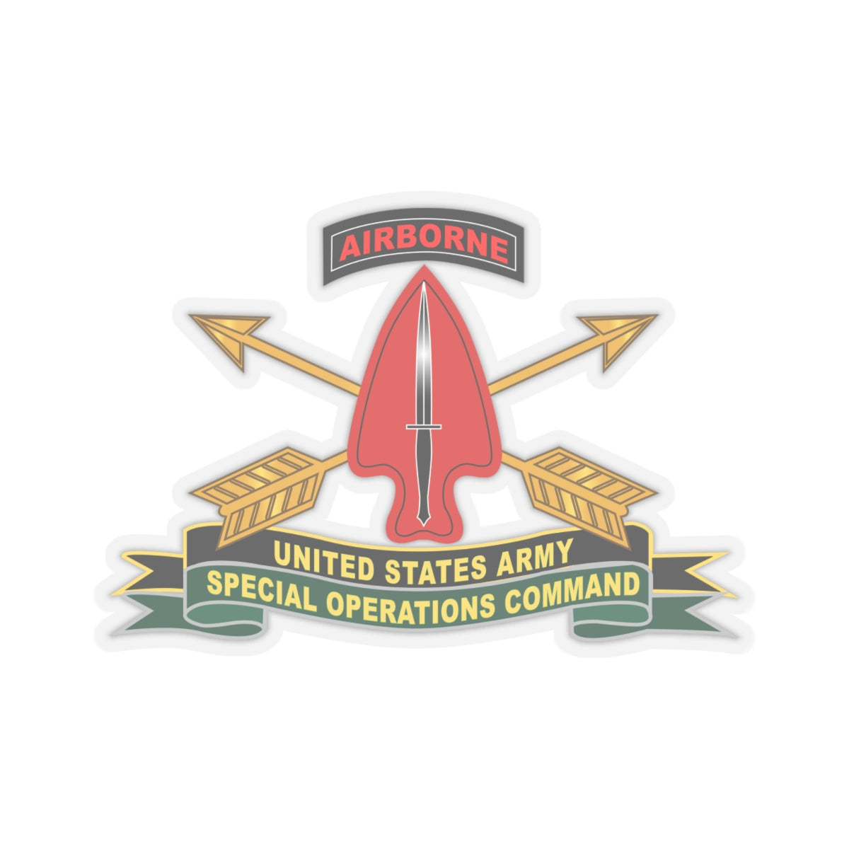 Kiss-Cut Stickers - US Army Special Operations Command - Sine Pari - SSI w Br - Ribbon X 300