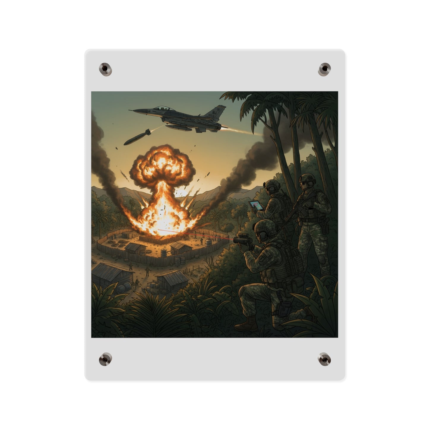 Acrylic Wall Art Panel - Jungle Drug Lab Destruction w Explosions