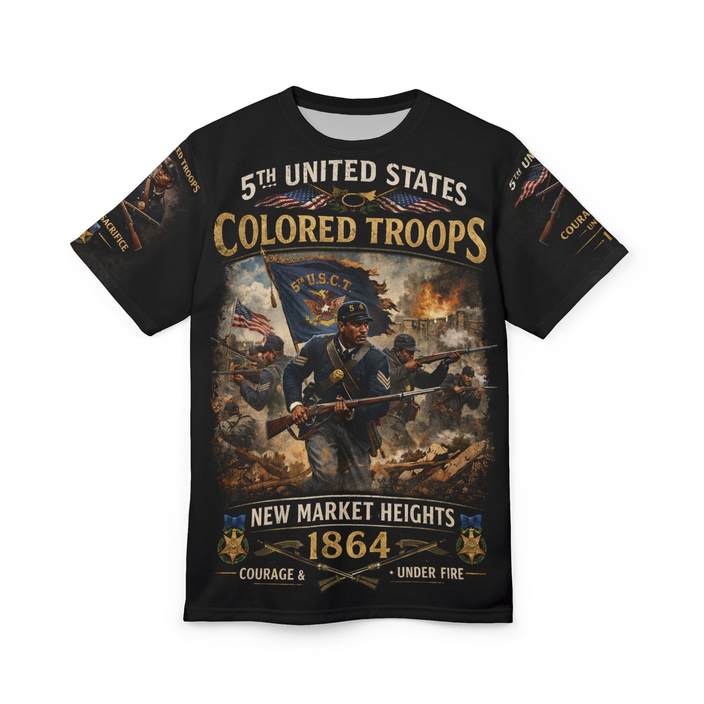 5th U.S. Colored Troops All‑Over Print Tee — Courage Under Fire (Battle of New Market Heights)