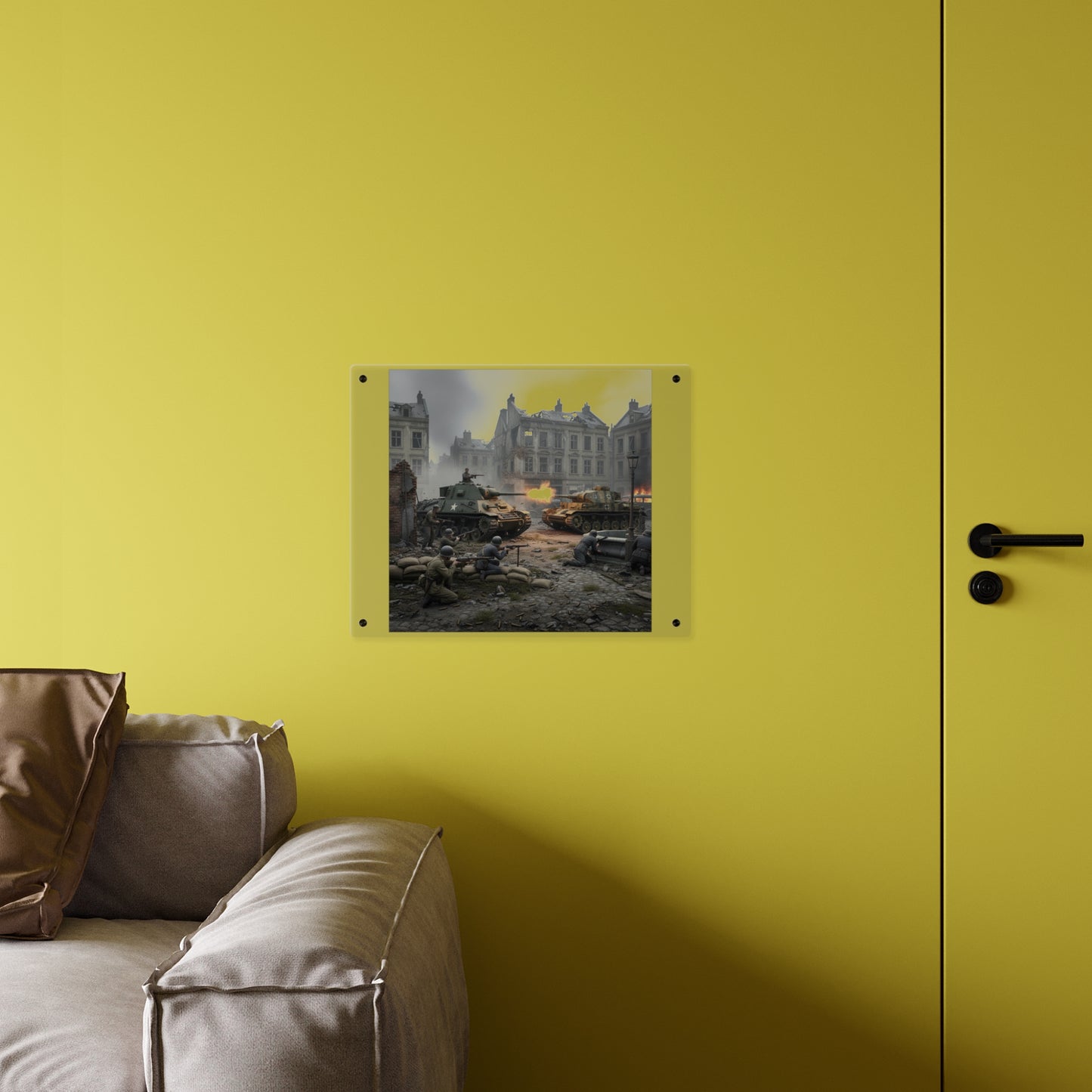 Acrylic Wall Art Panel - US Tank Destroyer - M10 Wolverine Battles a German Panzer Tank