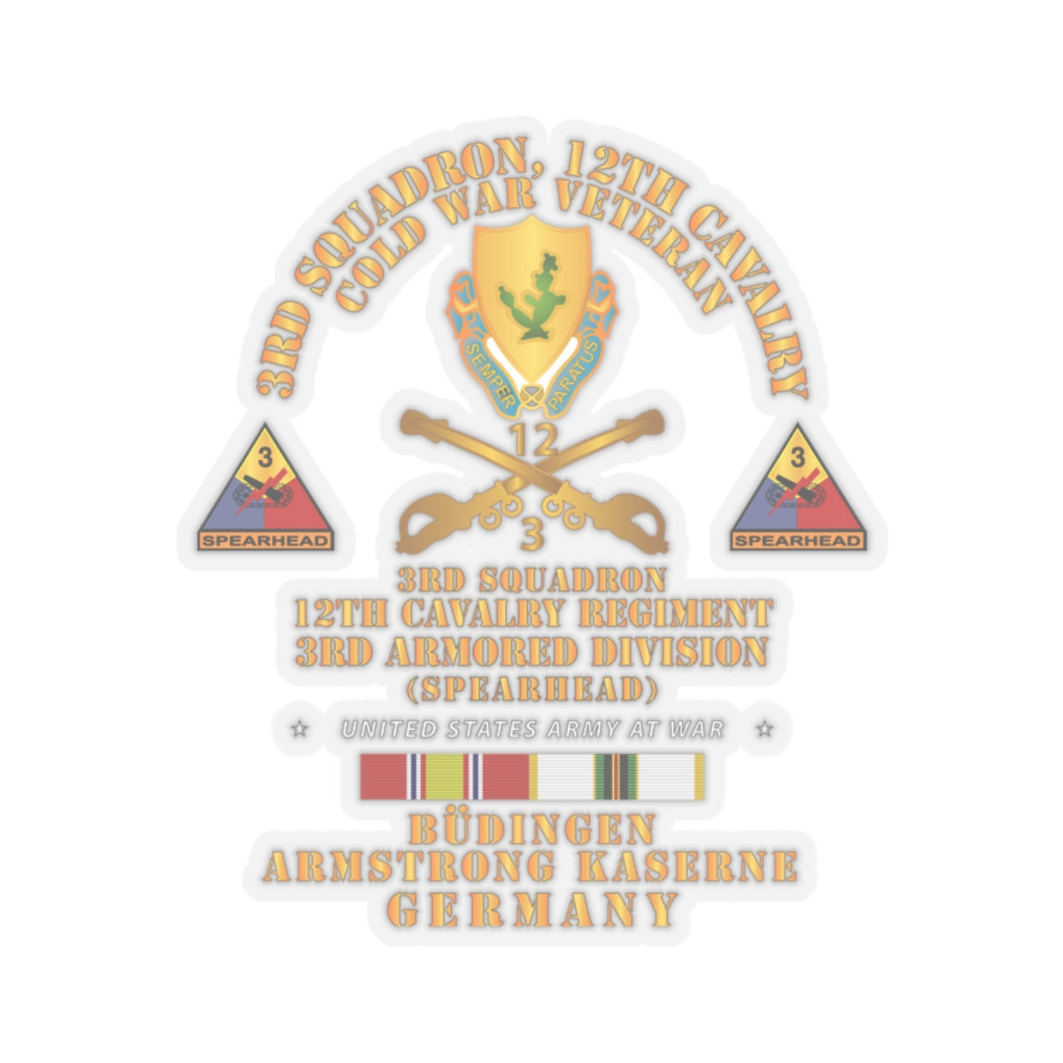 Kiss-Cut Stickers - 3rd Sqdn 12 Cav - 3rd AD - Budingen Germany Cold War