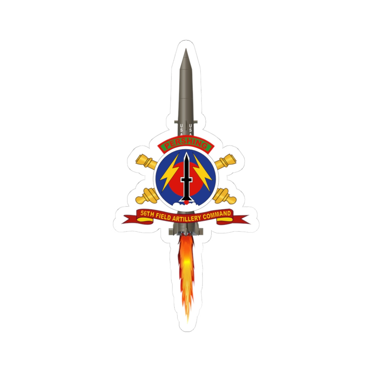Kiss-Cut Stickers - 56th Field Artillery Command - SSI w Br - Ribbon w Pershing - Firing