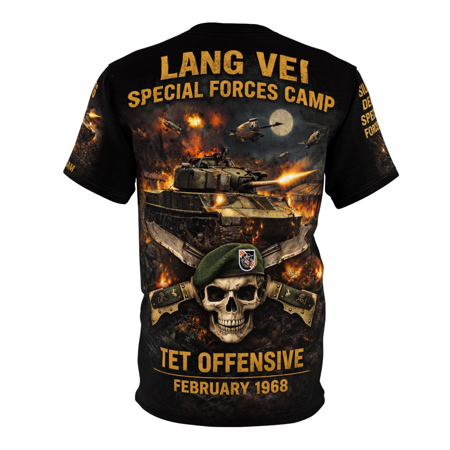 Lang Vei 1968 Special Forces Camp All‑Over Print Tee — "Steel in the Wire"