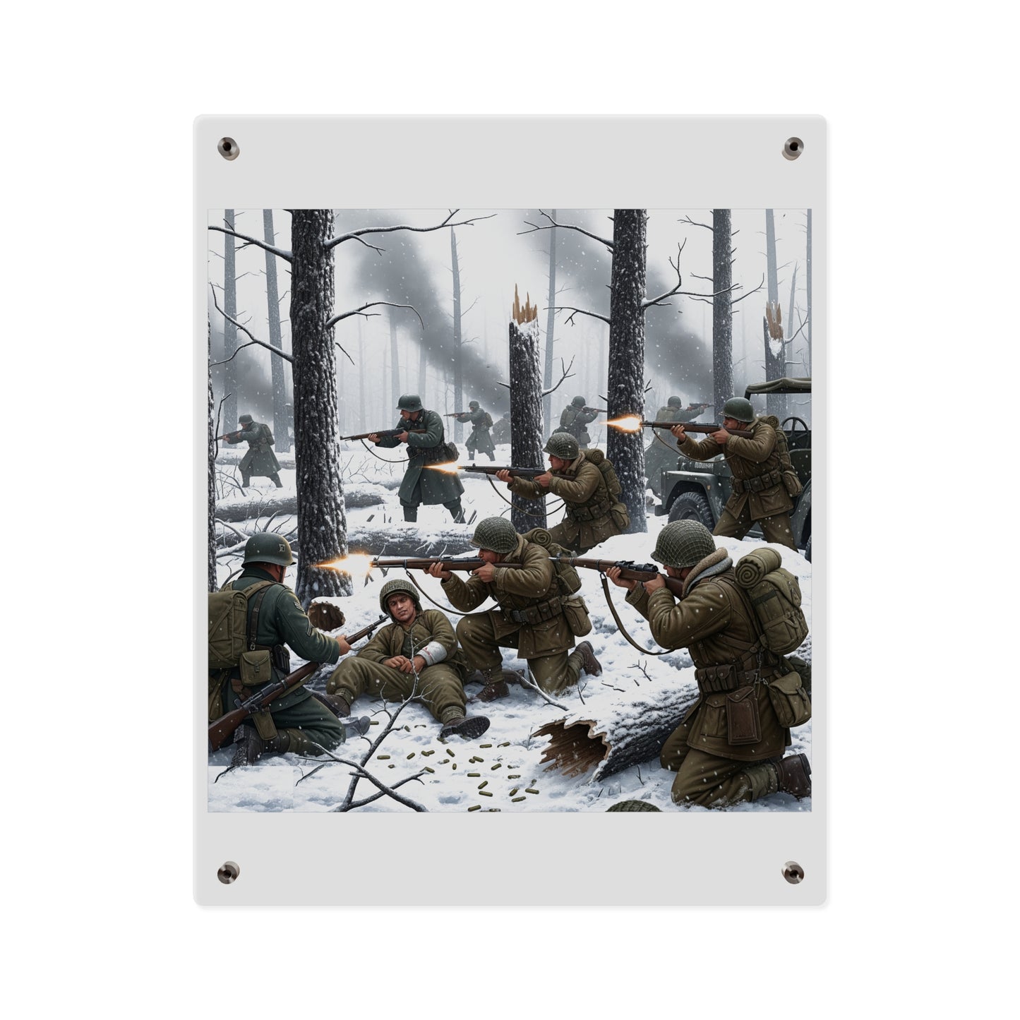 Acrylic Wall Art Panel - 101st Airborne Division fighting the German Army at the Battle of Bastogne
