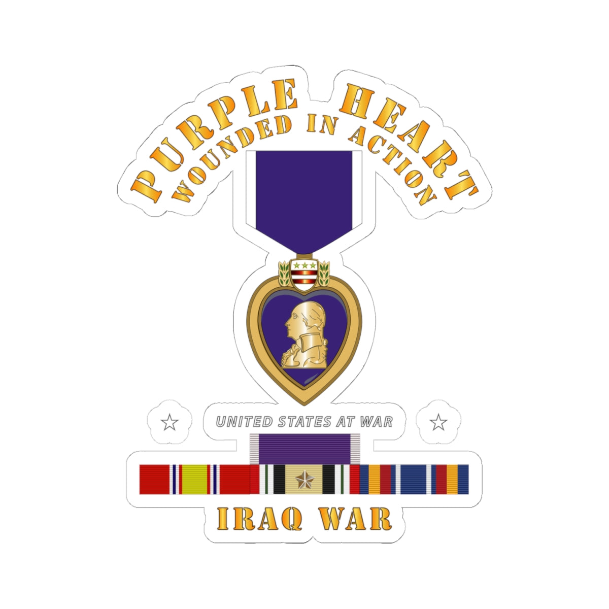 Kiss-Cut Stickers - Purple Heart - WIA w IRAQ SVC w Purple Heart Ribbon