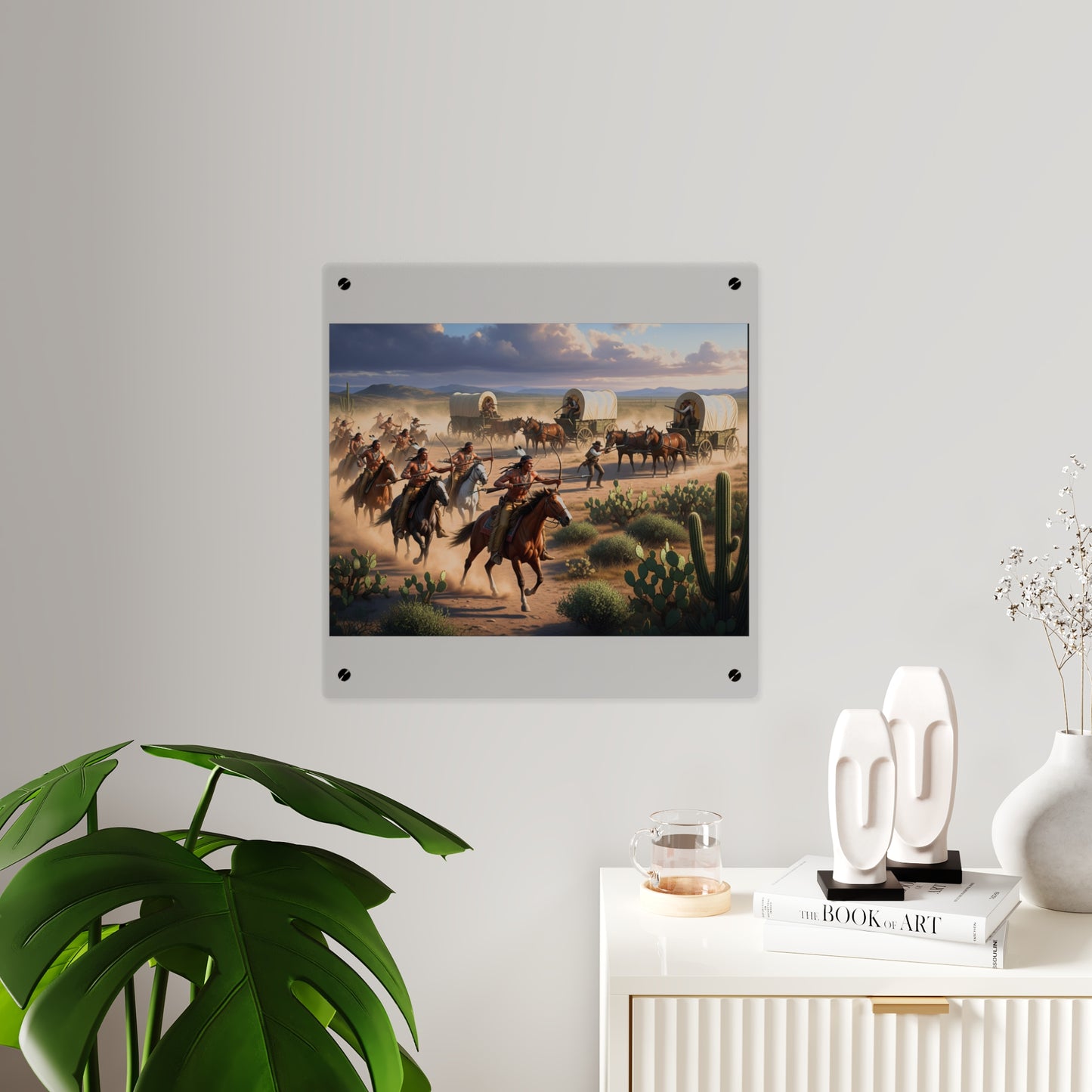 Acrylic Wall Art Panel - Apache Indians attacking a wagon train