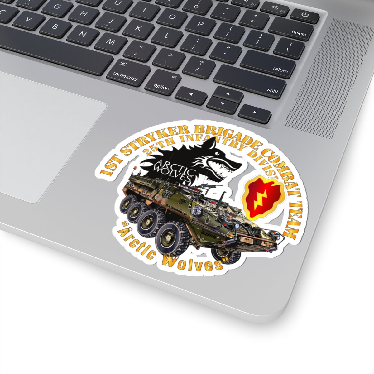 Kiss-Cut Stickers - 1st Stryker Bde - 25th ID - Arctic Wolves w Stryker - SSI