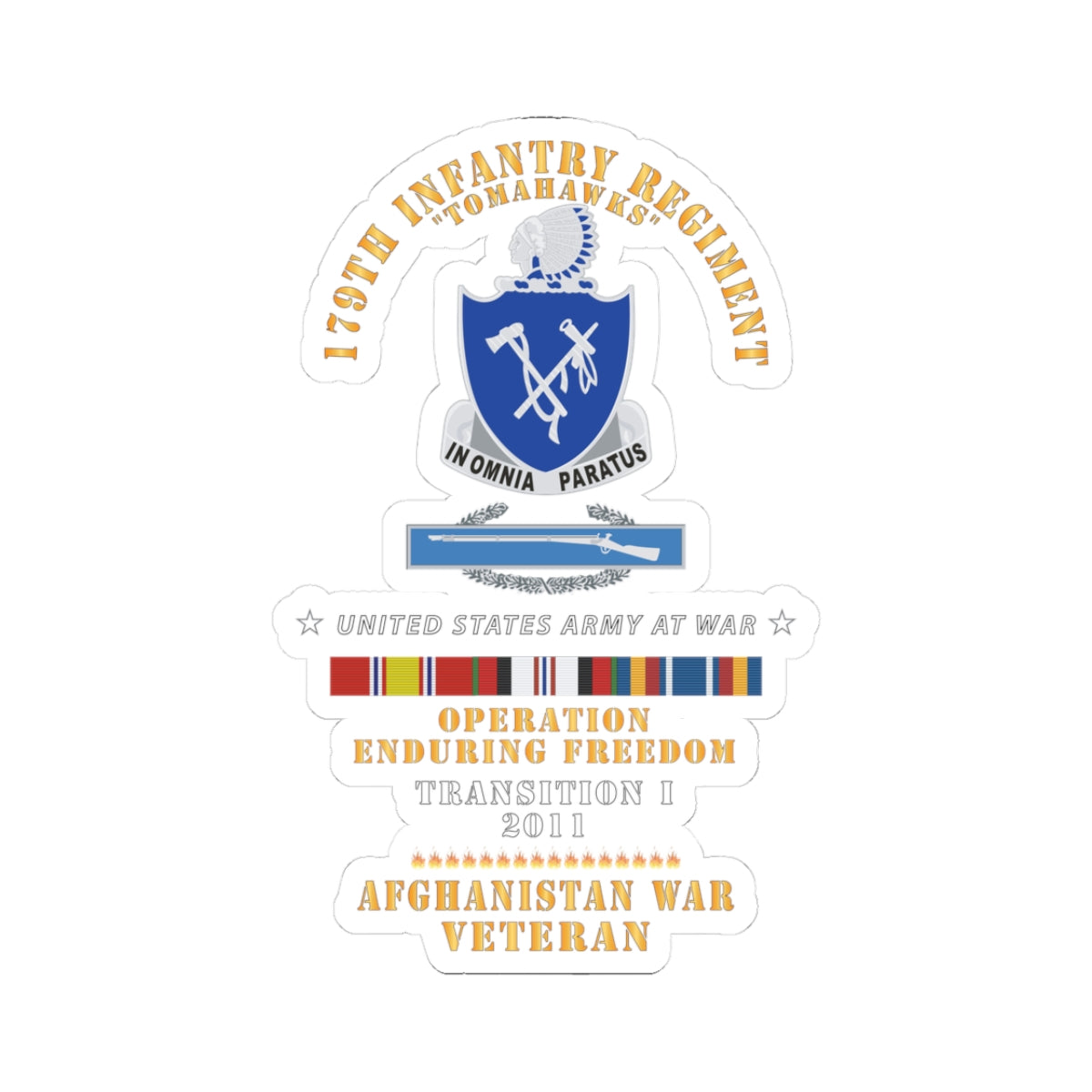 Kiss-Cut Stickers - 179th Infantry Regiment - Tomahawks - Afghanistan - TRANSITION I - 2011 w CIB - OIF - AFGHAN SVC X 300