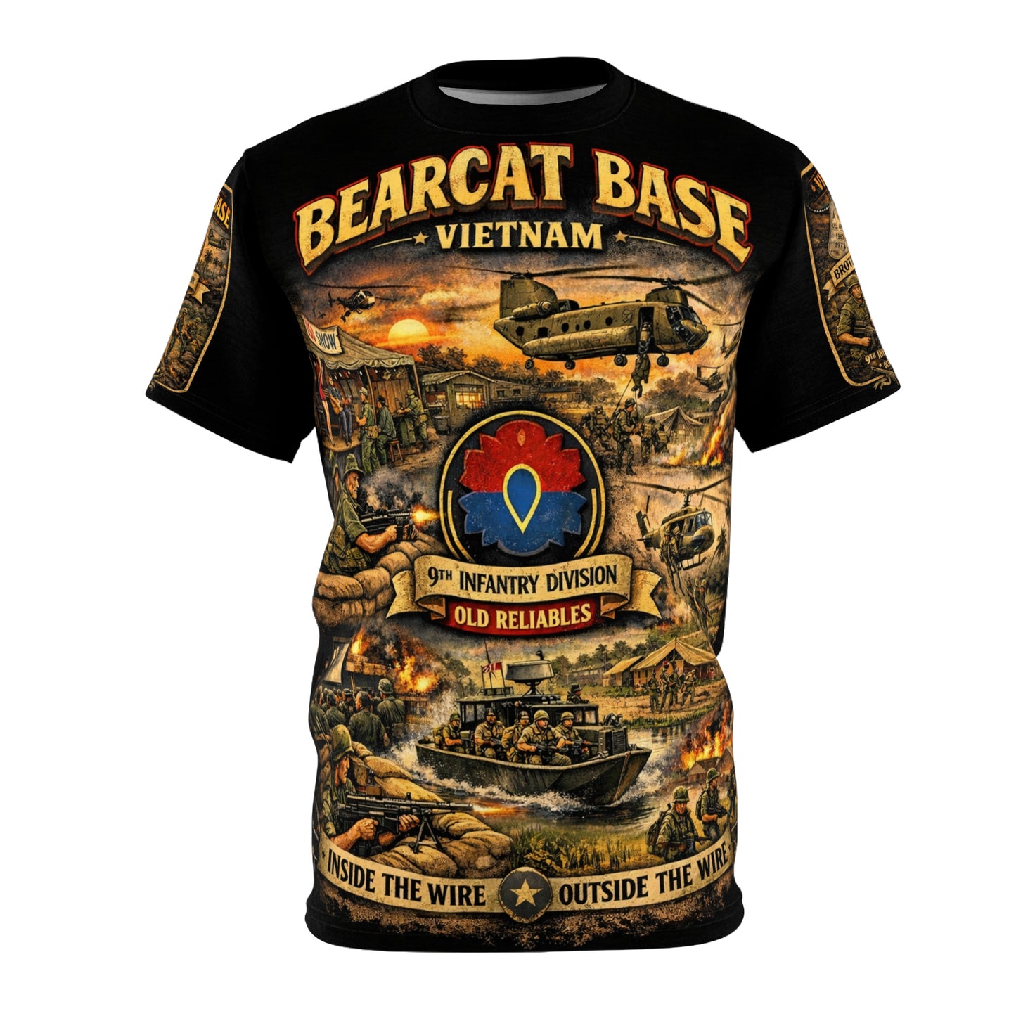 9th Infantry Division "Old Reliables" All‑Over Print Tee — Bearcat Base Vietnam