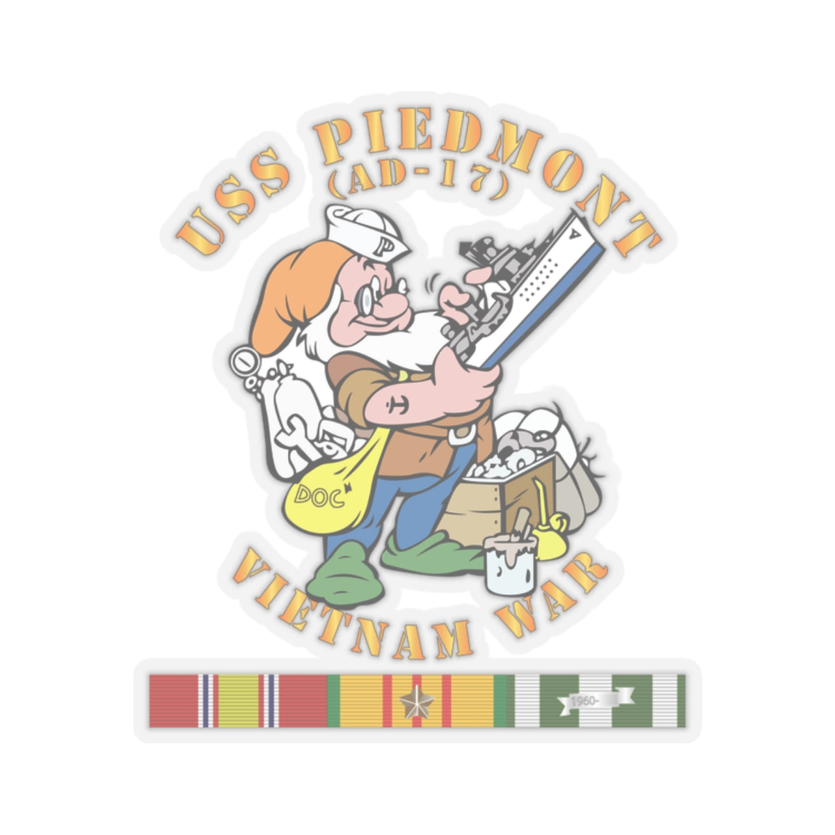 Kiss-Cut Stickers - USS Piedmont (AD-17) w VN SVC - Vietnam War