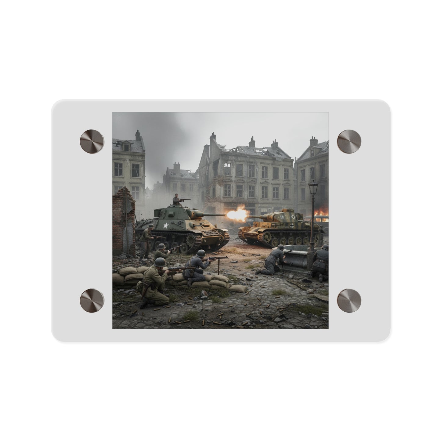 Acrylic Wall Art Panel - US Tank Destroyer - M10 Wolverine Battles a German Panzer Tank