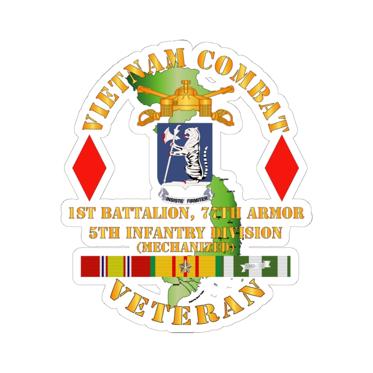 Kiss-Cut Stickers - Vietnam Combat Vet - 1st Bn 77th Armor - 5th Inf Div SSI