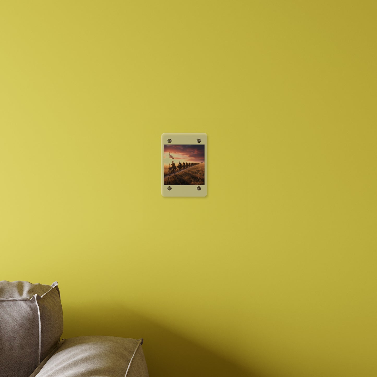 Acrylic Wall Art Panel - E Company 25th Infantry Buffalo Soldiers Bicycle Corps with Guidon on the Prairie at Sunset