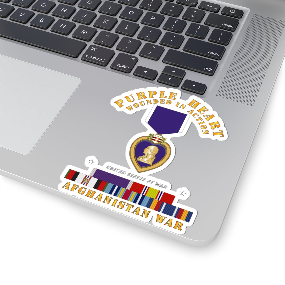 Kiss-Cut Stickers - Purple Heart - WIA w Afghanistan SVC w Purple Heart Ribbon